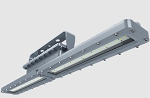 120W Class I Div II LED Light 1 - angled view, gray, dual led array modules with clear tempered glass lenses, integrated heat